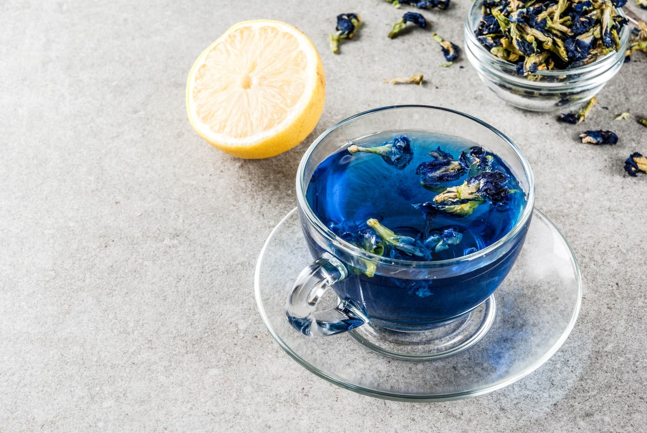 Image of a cup of blue tea