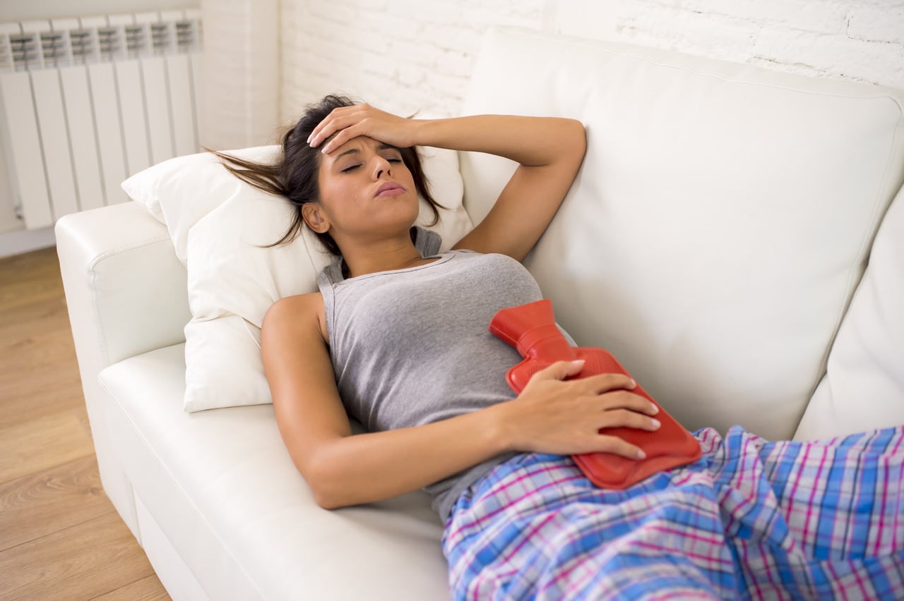 Girl down with period pain